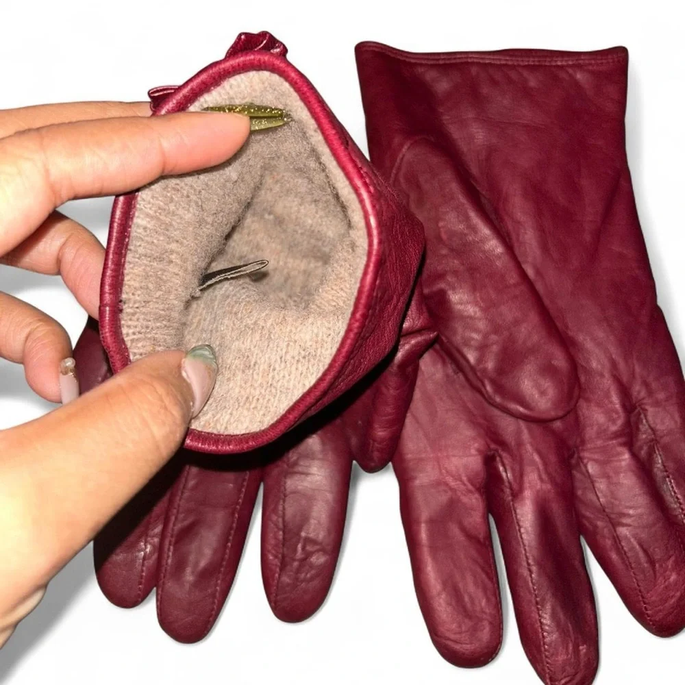 Coach burgundy quilted leather gloves